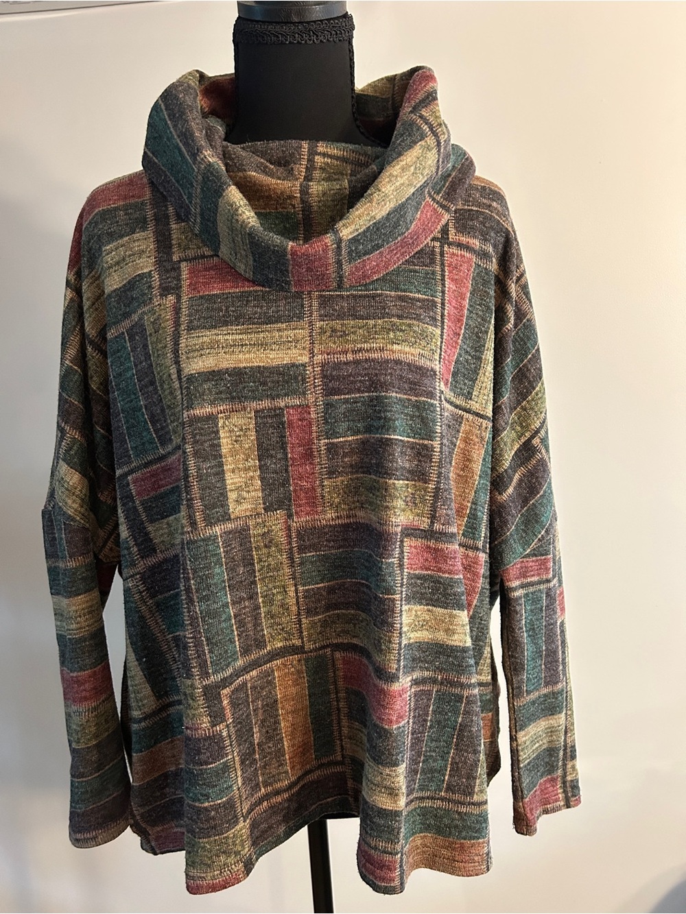 Aryeh Multicolor Patchwork Cowl Neck Sweater